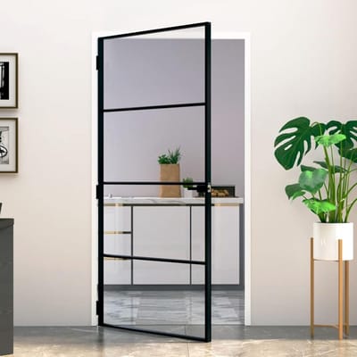 Binnendeur Glas - Glazen Deur - Ruimte Verdelen - Slank Aluminium Frame - 102x201 cm - Zwart