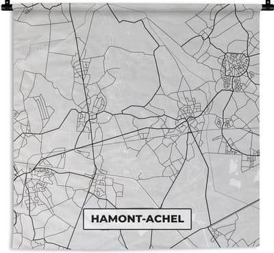 Wandkleed - Wanddoek - Kaart – Plattegrond – Stadskaart – Hamont Achel – België – Zwart Wit - 180x180 cm - Wandtapijt