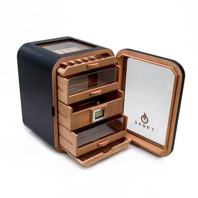 Luxe Sigaren Humidor van Cederhout - 5 Laadjes, Glazen Voor- en Bovenkant, Inclusief Digitale Hygrometer en Humidifier - Ruimte voor 110 Sigaren - Zwart