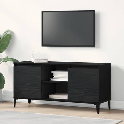 TV-kast - Lowboard mediameubel - Woonkamer opbergen - Zwarte eikenlook - 102 cm breed - Zwart