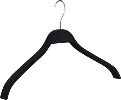 [Set van 5] Luxe dikke houten matzwarte kledinghangers met een zwarte rubberen antislip soft touch coating en dikke verchroomde draaibare haak