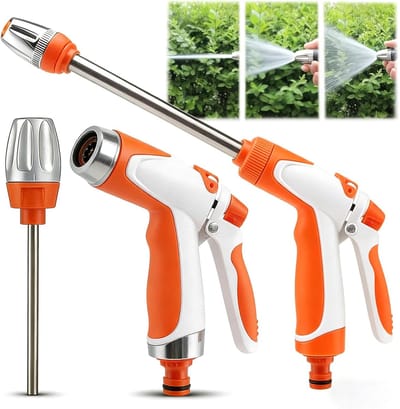 Hogedrukreiniger, straalreiniger, krachtige slangsproeier, universele roestvrijstalen slang, geschikt voor tuinkarren (oranje, enkele sproeier).