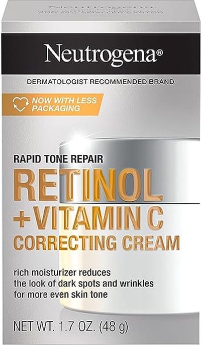 Neutrogena - Rapid Tone Repair Retinol + Vitamin C Correcting Cream - Tone Evening Face & Neck Cream with Retinol & Hyaluronic Acid for Dark Spots - Fine Lines & Wrinkles - 48g