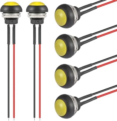 Waterdichte momentane drukknop met kabel 12 mm - set van 6 (geel)