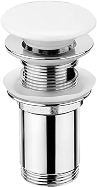 Afvoerstop met overloop - Wastafel stop - Badkamer renovatie - Keramisch deksel - G 1 ¼ inch - Wit