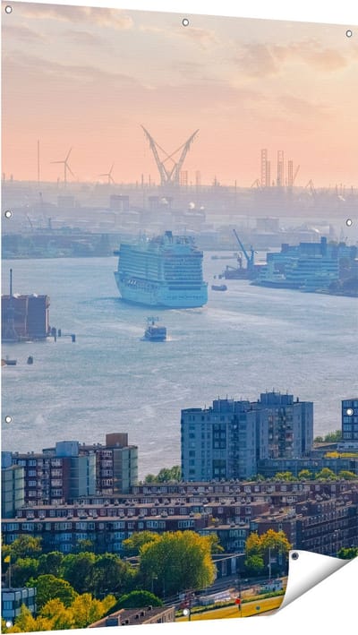 Gards Tuinposter Rotterdamse Haven bij het Water - 100x150 cm - Tuindoek - Tuindecoratie - Wanddecoratie buiten - Tuinschilderij