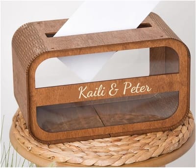 Bruiloft Card Box - Houten Envelop Geld - Kaarten Verzamelen - Stevige Decoratieve Bouw - 9.8 x 7.3 Inch - Rustiek