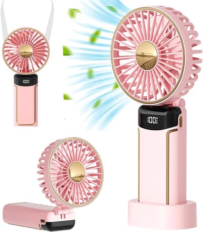 Handventilator - 5 snelheden - 3600 mAh - Mini Ventilator - 180° Adjustable - Kleine USB-ventilator - Mini Fan Oplaadbaar - Draagbare Ventilator - Handheld Fan Portable - Display Electricity for Home Office Travel - pink