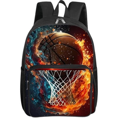 Vierkante Rugzak met Voorvak met Basketbalpatroon voor Jongens en Meisjes Beste Cadeaus 2D Platte Cartoon Schooltassen voor Kinderen black