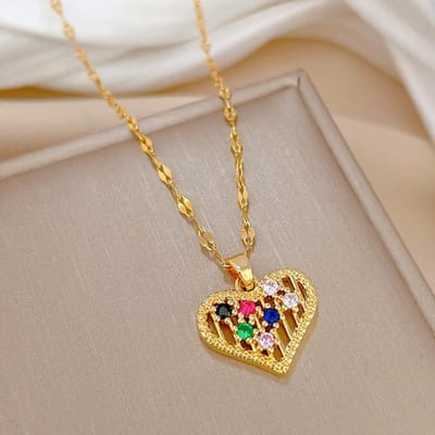 Klassiek Goudkleurig Roestvrij Staal Ketting Voor Vrouwen Glanzend Zirkonia Geometrisch Hart Hanger Kettingen Sieraden Cadeau gray