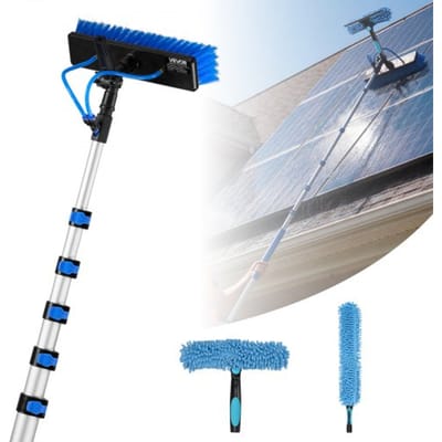 VEVOR Telescopische Wasborstel voor Zonnepanelen, Fotovoltaïsche Reiniger incl. 2,3-12 m Aluminium Telescoop, 20 m Wateraansluiting, 180° Borstel, Raamwisser, Zeepdispenser, Reinigingsset voor Zonnepanelen, Ramen en Terrasdaken