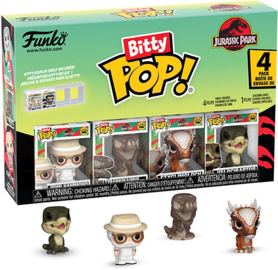 Jurassic Park John Hammond - Tyrannosaurus - Stygimoloch - Velociraptor - (Bitty Pop! Chase Figur möglich! Hatchling Raptor) 4er Pack Vinylfigur Unisex Funko Bitty Pop! - Neutraal - Standard