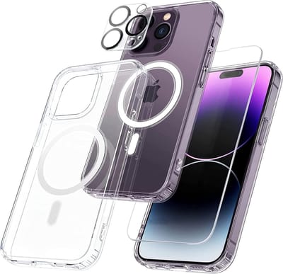Doorzichtig magnetisch hoesje Compatibel met MagSafe Geschikt voor: Apple iPhone 14 Pro Max - Harde achterkant - Met 2 screenprotectors + 1 camerabeschermer