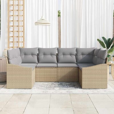 vidaXL - Tuinbank - Set - 6 - st - Beige - en - Lichtgrijs - poly - rattan