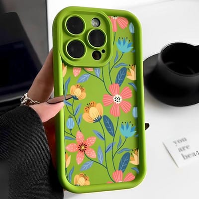 Kleurrijke Bloemen Siliconen Hoesje Voor iPhone 15 16 Pro Max 14 13 12 11 Pro Max 7 8 XR XS 16e Schokbestendige Bumper Zachte TPU Telefoonhoes For iPhone 15 Pro green