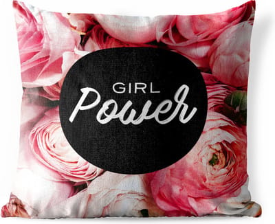 Buitenkussens - Tuin - Quote voor thuis 'Girl power' tegen een achtergrond van roze bloemen - 45x45 cm