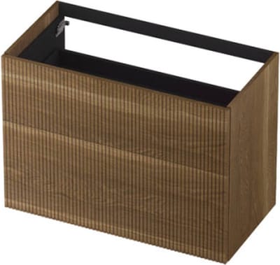 INK® wastafelonderkast 2 laden greeploos push to open echt hout verticaal gefreesd 90x45x65cm, massief eiken aqua