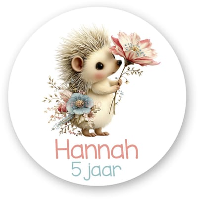 25x Gepersonaliseerde Traktatiestickers Egeltje – Met Naam & Leeftijd – 4 cm – 25 stuks
