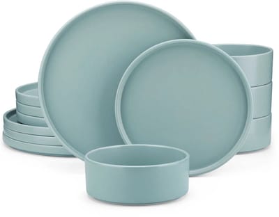 Luxe Serviesset - 12 delig – 4 persoons – Steengoed - Bordenset – Dinner platen – Dessertbordent - Kom - Blauw