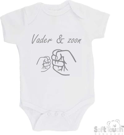100% katoenen Romper "Vader & zoon Boks" Unisex Katoen Wit/grijs Maat 62/68 Vaderdag
