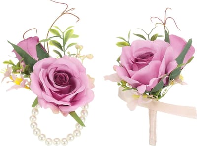 Kunstbloem Corsage Set - Bruiloft Accessoires - Feestelijke Decoratie - Realistisch en Duurzaam - 50 gram - Roze