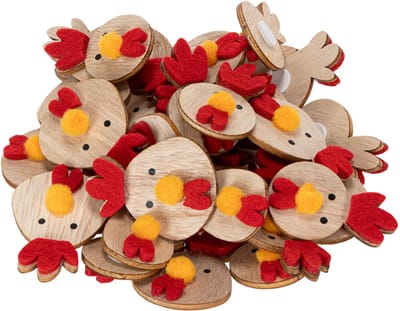 Houten kip met plakstippen, paasdecoratie, creatieve tafeldecoratie, l