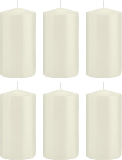 Trend Candles Cilinderkaars/stompkaars - 6x - ivoorwit - 8 x 15 cm - 69 branduren - horeca kaarsen