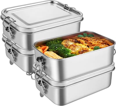 4 stuks roestvrijstalen broodtrommel, 850 ml, roestvrij staal, bento box voor kinderen en volwassenen, lekvrij en afdichtingsring, maaltijdvoorbereiding, snackbox, brooddoos voor kleuterschool