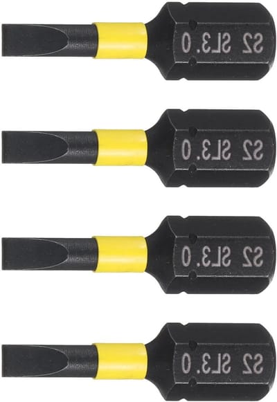 Set van 4 Slotted Schroevendraaier Bits met 1/4" Hex Shank en Magnetische Platte Kop voor Meubelassemblage en DIY Reparaties, S2 Staal 25mm/1" Lengte