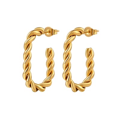 Aramat Jewels | Oorbellen | Stalen Dames Oorbellen Rechthoekig met Gedraaid Motief | Goudkleur | |3mm | Staal | Volwassenen | Verkleurd niet