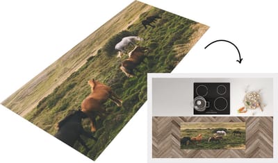 Keukenloper - Loper keuken - Paarden - Gras - IJsland - 120x50 cm - Keukenloper vinyl