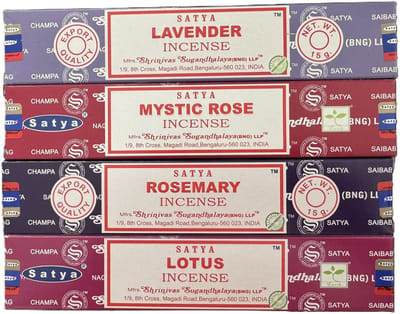 satya - wierook - lavendel - lotus - mystic rose - rozemarijn - set van 4 doosjes