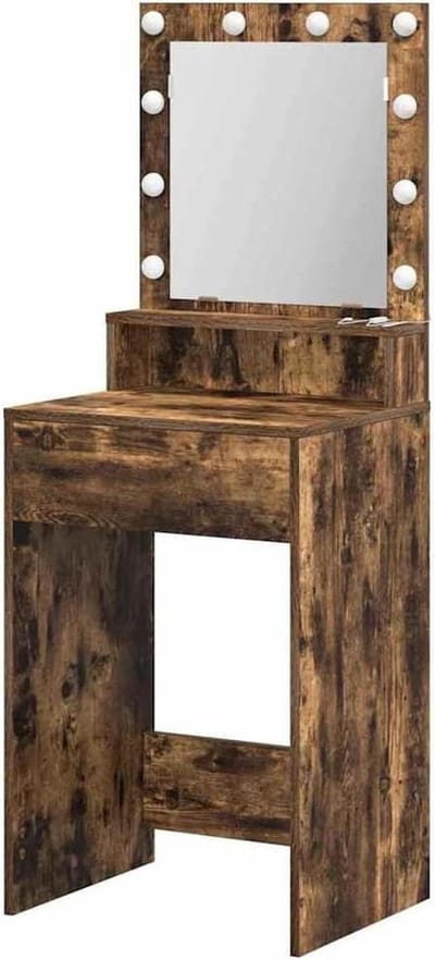 Toilettafel - Kaptafel Make-uptafel - Persoonlijke Verzorging - Met Ingebouwde Verlichting - 50 x 41 x 135 cm - Gerookt Eiken
