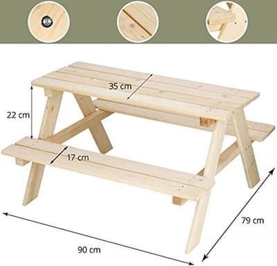 2-in-1 Tuintafel voor Kinderen - Massief Houten Picknicktafel met Banken 90 x 79 x 50 cm