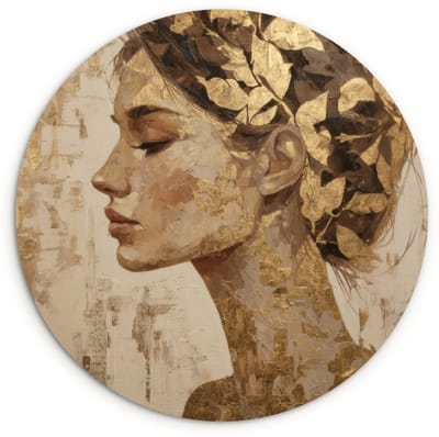 WallCircle® Wandcirkel 120x120 cm - Muurcirkel Vrouw - Goud - Abstract - Textuur - Muurdecoratie woonkamer - Wanddecoratie slaapkamer - Kamer decoratie accessoires - Ronde schilderijen XXL