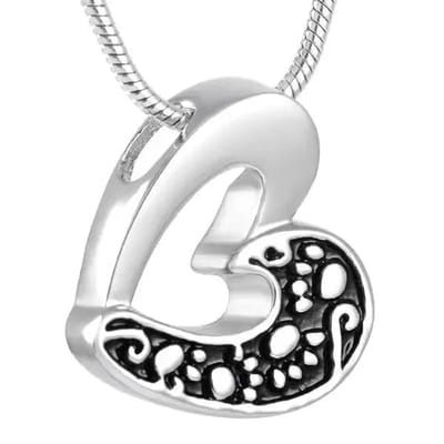 Aramat Jewels | Gedenkhangers | Ashanger Huisdier RVS – Gedenksieraad Dier Zilverkleurig & Zwart | Open hart-zwarte rand-2x2.1cm | |10mm | Staal | Volwassenen | Verkleurd niet