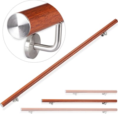 aluminium trapleuning - binnen - buiten - 150 cm - Ø 42 mm - met wandhouder - bruin