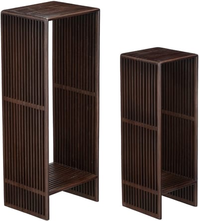 Mica Decorations Gian Bijzettafel – Set van 2 Bijzettafels – Bijzettafel – Tafeltje – Leuk als Plantentafeltje of Plantenstandaard – 33 x 27 x 86 cm - Gerecycled Teak – Donkerbruin