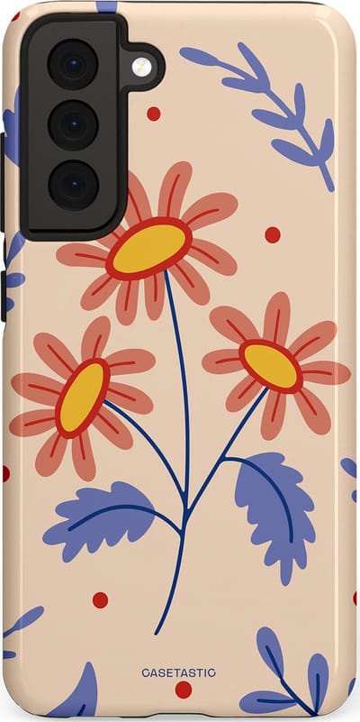 Casetastic hoesje geschikt voor Samsung Galaxy S21 FE 5G - Dubbellaagse bescherming - Perzikbloem trio - Fashion Case - Lavendel Perzik Zand