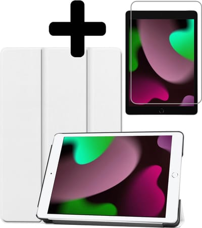 Hoes - Geschikt voor Apple iPad 9 (2021) - 10.2 inch - 9e Generatie - Met Screenprotector - Trifold Bookcase - Hard Cover - Hardcover Book Case - Tablet Hoesje - Wit