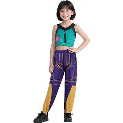 Kinderen Mira Rumi Zoey Podiumoutfits Cosplay Zwart Kostuum Meisjes Uniform Halloweenfeest Rollenspel Bedrukte Fancy Dress Up Pakken 110cm blue