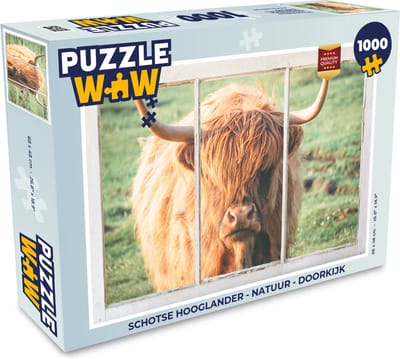 Puzzel Schotse hooglander - Natuur - Doorkijk - Legpuzzel - Puzzel 1000 stukjes volwassenen
