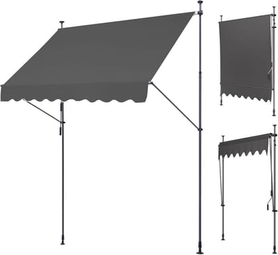 Balkonluifel - Terrasoverkapping - Buiten Zitten - Zonder Boren - 150x120cm - Grijs