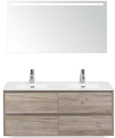 Dante Badmeubelset 120 cm - 4 Laden Craft Oak - Keramische Wastafel Wit Cover met Sence Spiegel