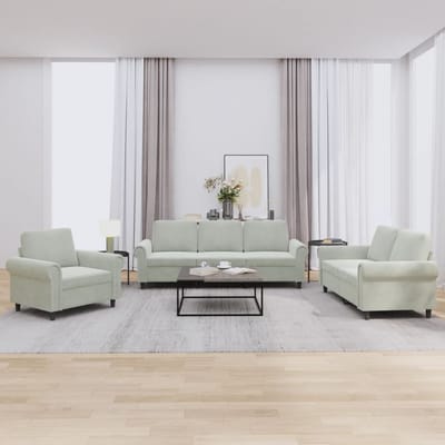 vidaXL - 3-delige - Loungeset - met - kussens - fluweel - lichtgrijs