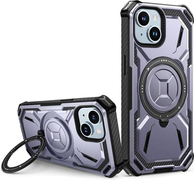 Casemania Hoesje Geschikt voor Apple iPhone 15 Plus - Paars - Kickstand Ring Back Cover - Geschikt voor MagSafe
