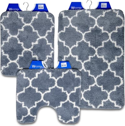 Wicotex - Badmat set - Badmat - Toiletmat - Bidetmat Marseille Grijs - Antislip onderkant - WC mat met uitsparing