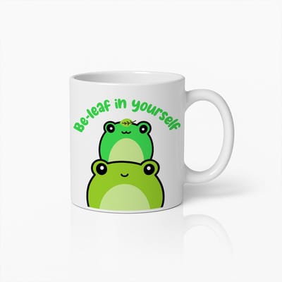 Schattige Kikker Mok met 'Be-leaf in Yourself' Tekst – Lief Dieren Koffiemok voor Natuurliefhebbers