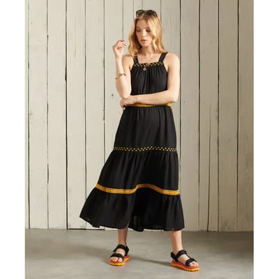 Superdry Sleeveless Embroidered Jurk Zwart 2XS Vrouw