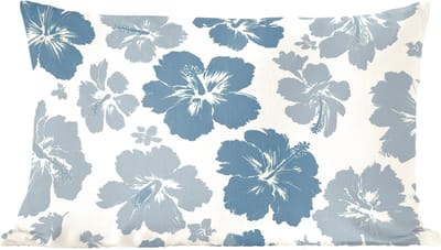 Sierkussens - Kussentjes Woonkamer - 60x40 cm - Hibiscusbloemen - Blauw - Patroon - Tropisch